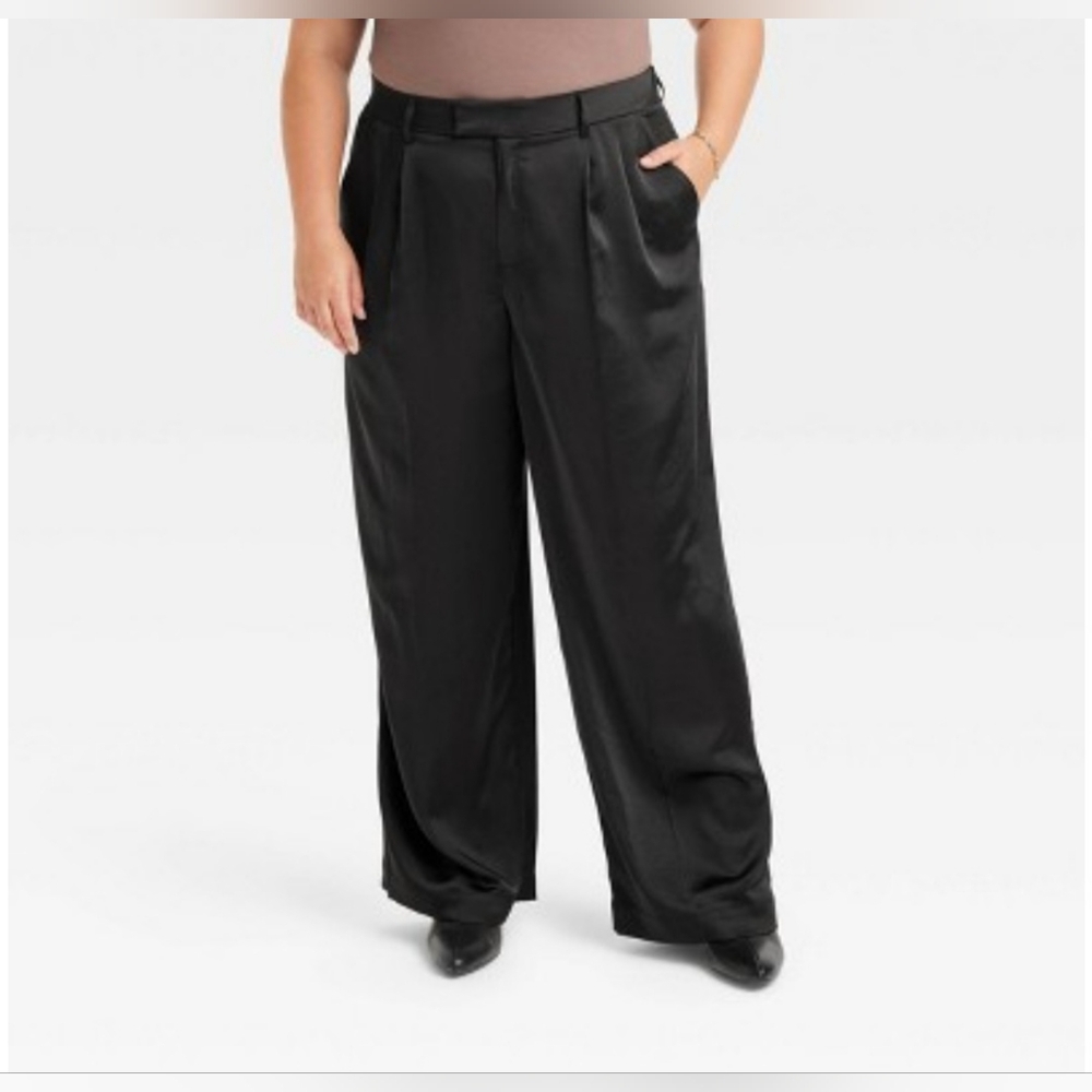 Women's High-Rise Wide Leg Satin Pants - A New Day size 16